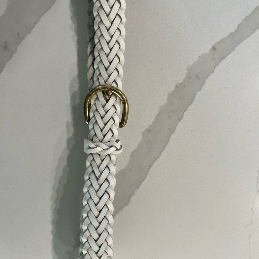 Vintage White Braided Leather Belt Gold Buckle | Women’s Small - Picture 4 of 5